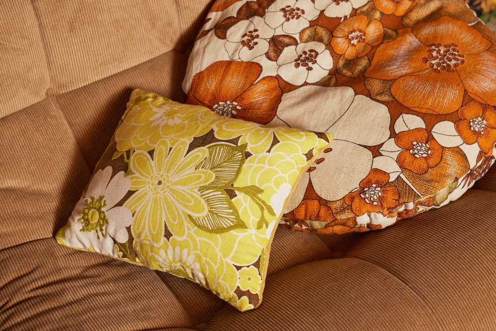 Cushion, Stiched Daisy, Yellow Green Brown, hkliving