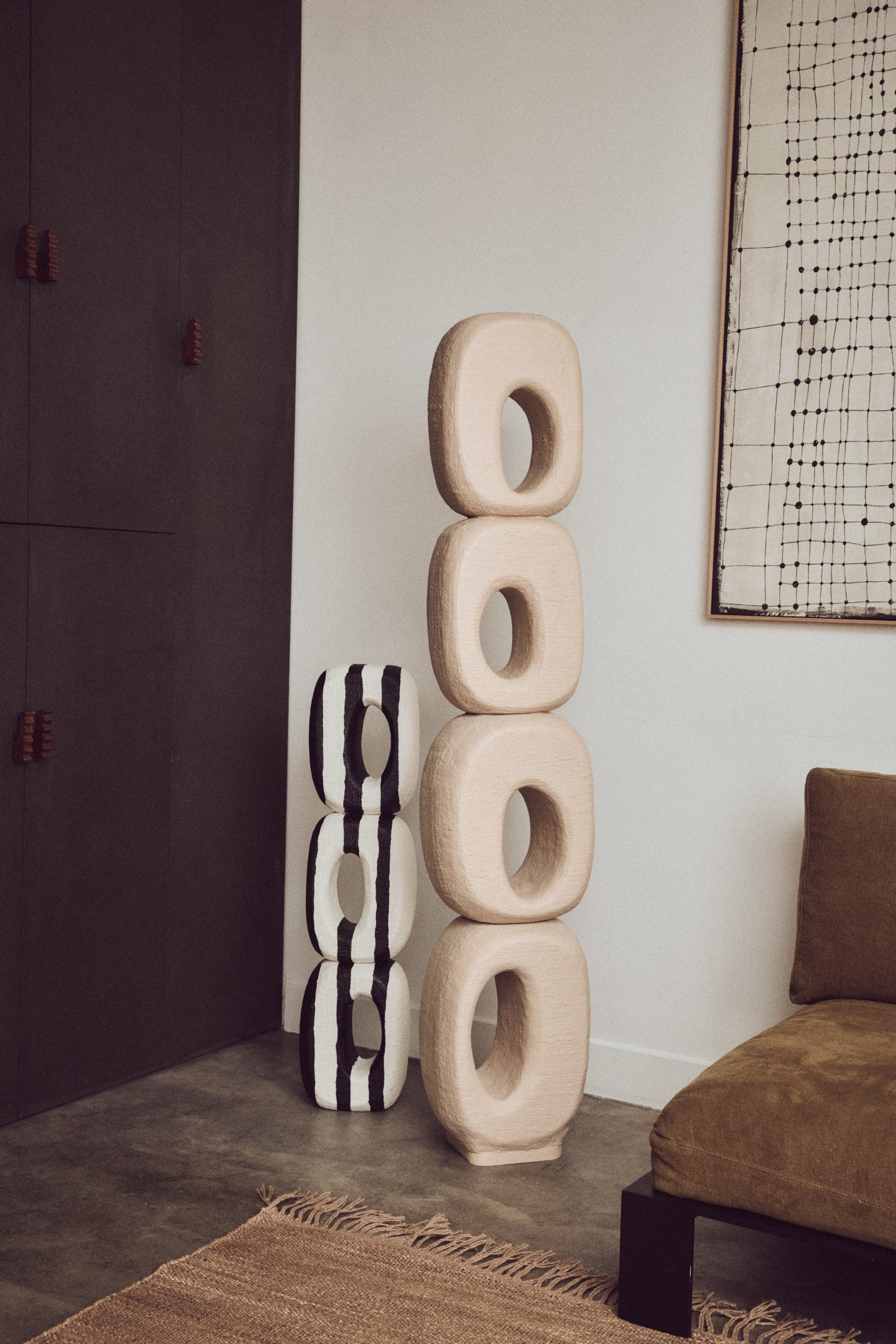 Monochrome Art Sculpture - Handwoven Palm Statement Piece by HKLIVING