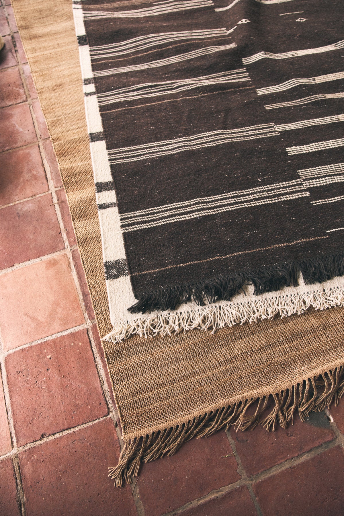 Striped Woolen Kelim Rug – Brown 150x240cm by hkliving