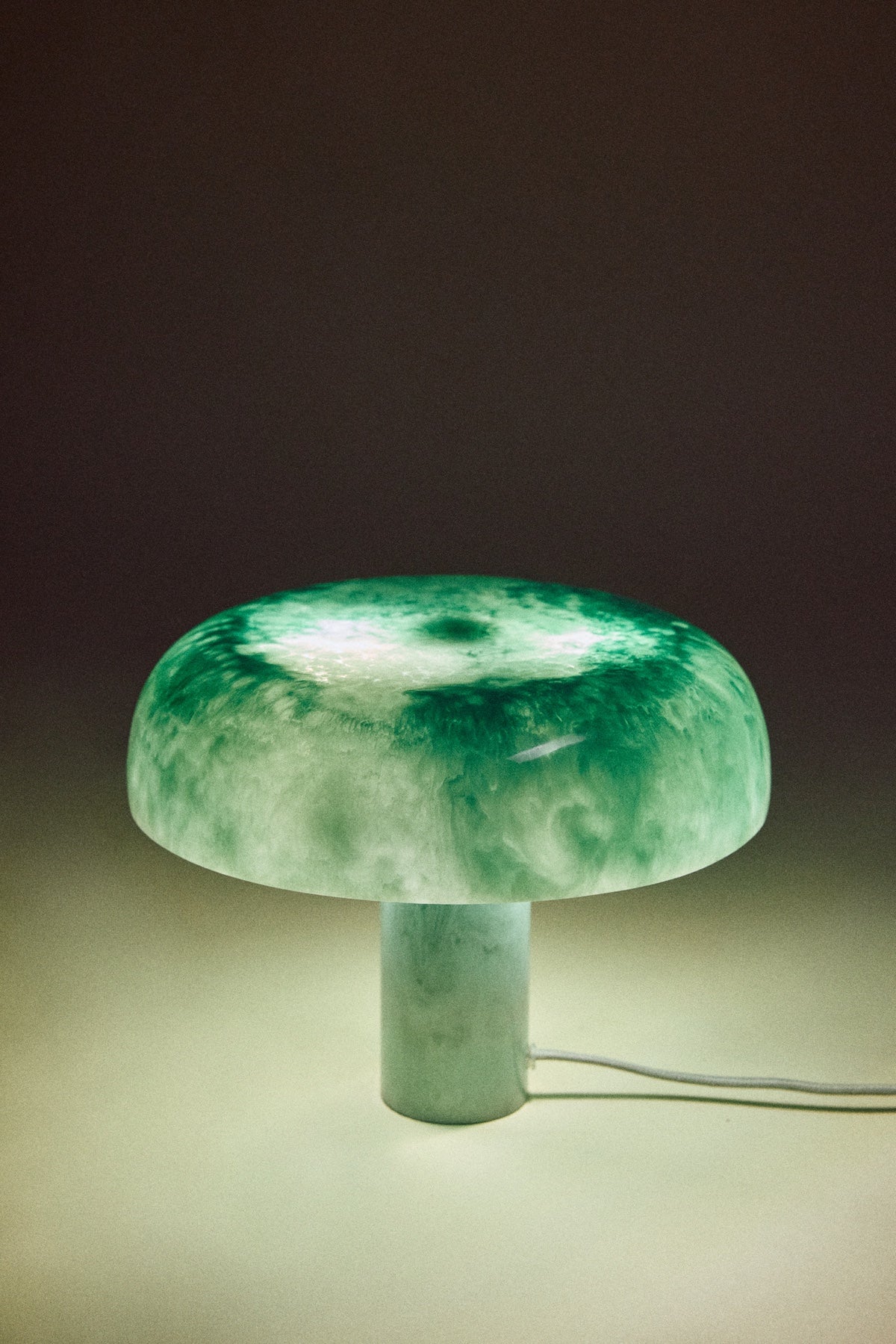 HKLIVING mint mushroom table lamp glowing against a dark background