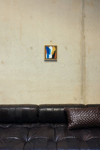 small HKLIVING Moonlight Strokes framed artwork styled above a black leather sofa