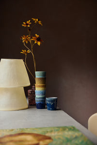 HKLIVING Van Gogh Sunflowers mugs stacked with mixed ceramic coffee mugs and yellow flowers