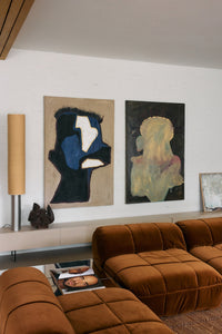 Mind Map wall art by Gabriella Ferrero for HKLIVING displayed beside Pappagallo above a rust velvet sofa