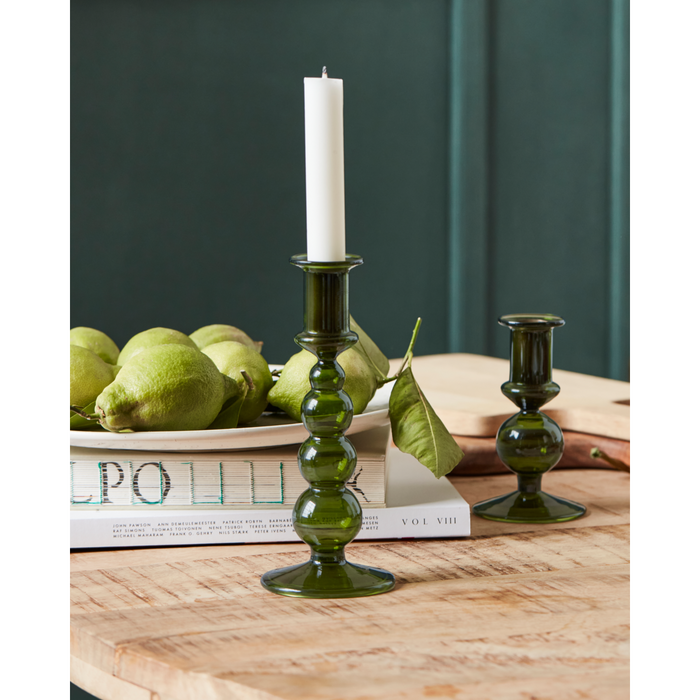 Green Glass Candle Holders - Vidro by House Doctor (Two Sizes)