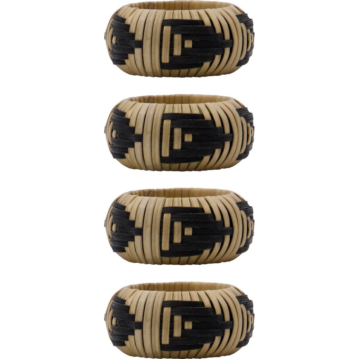 Set of 4 Bamboo Napkin Rings - Natural & Black Pattern