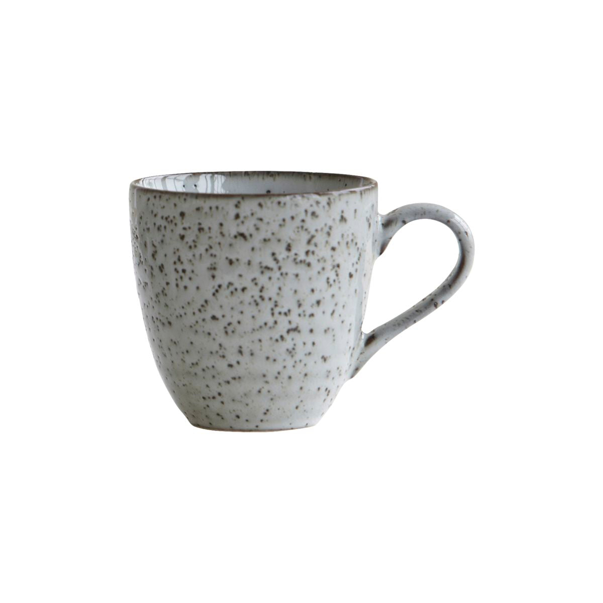 Grey and blue ceramic mug with rustic speckled texture