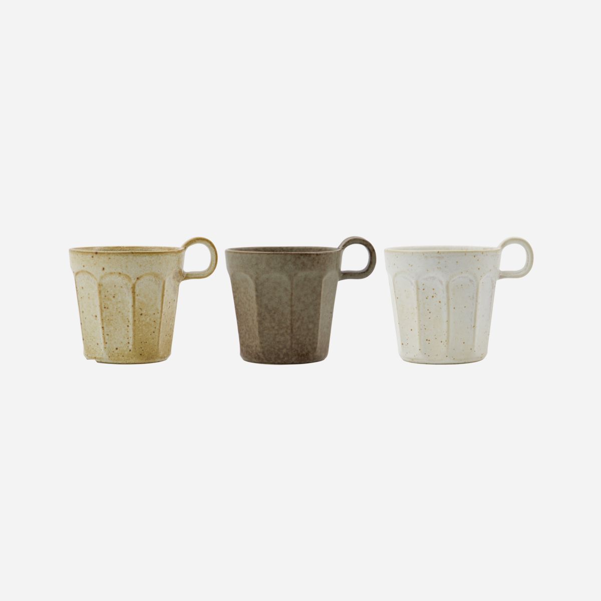 Mugs, Set of 3 Handled Mugs, Off White Beige Green, Arch by House Doctor