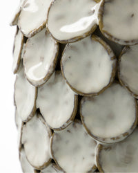 Close-up of the overlapping glazed discs on the House Doctor Dot vase