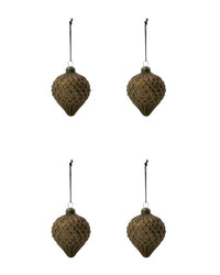 Set of 4 Brown & Gold Ornament, Handmade Glass Tree Bauble from House Doctor