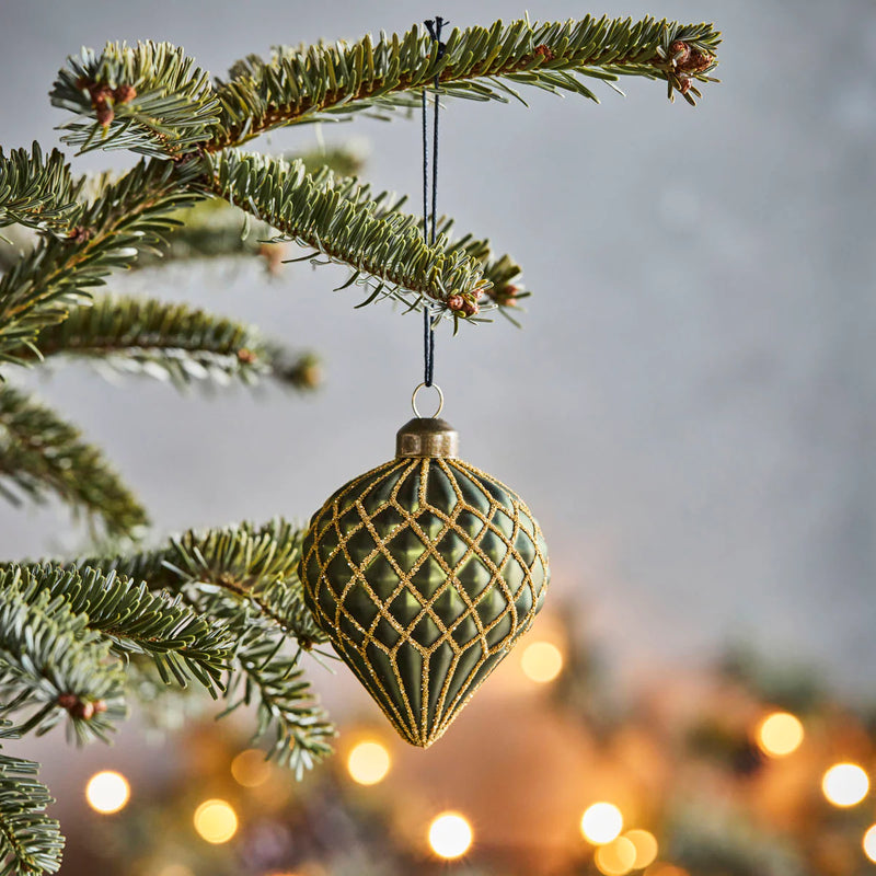 Set of 4 Green & Gold Ornament, Handmade Glass Tree Bauble from House Doctor