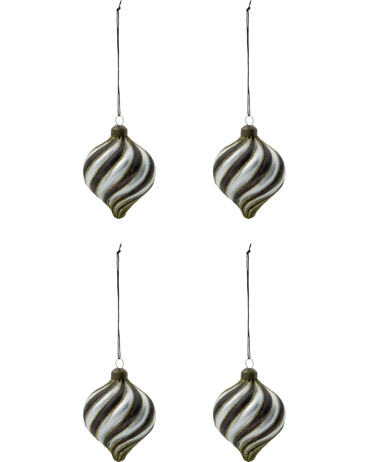 Set of 4 Black & White Swirl Ornament, Handmade Glass Tree Bauble from House Doctor