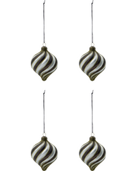 Set of 4 Black & White Swirl Ornament, Handmade Glass Tree Bauble from House Doctor