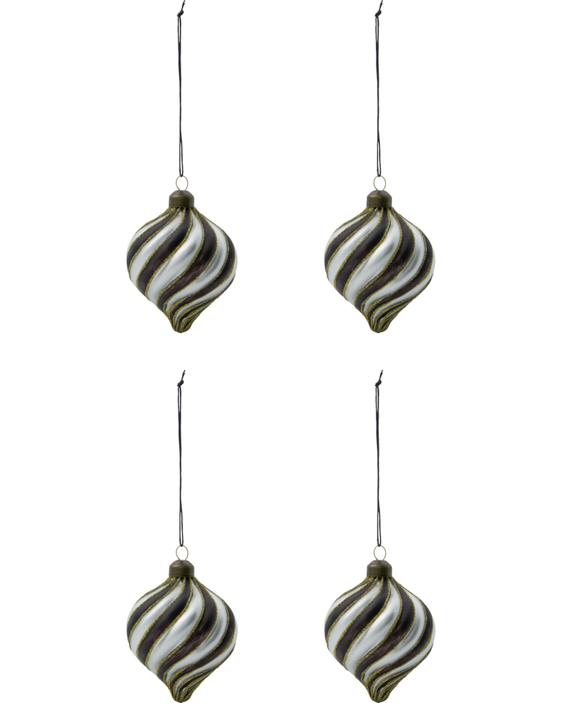 Set of 4 Black & White Swirl Ornament, Handmade Glass Tree Bauble from House Doctor