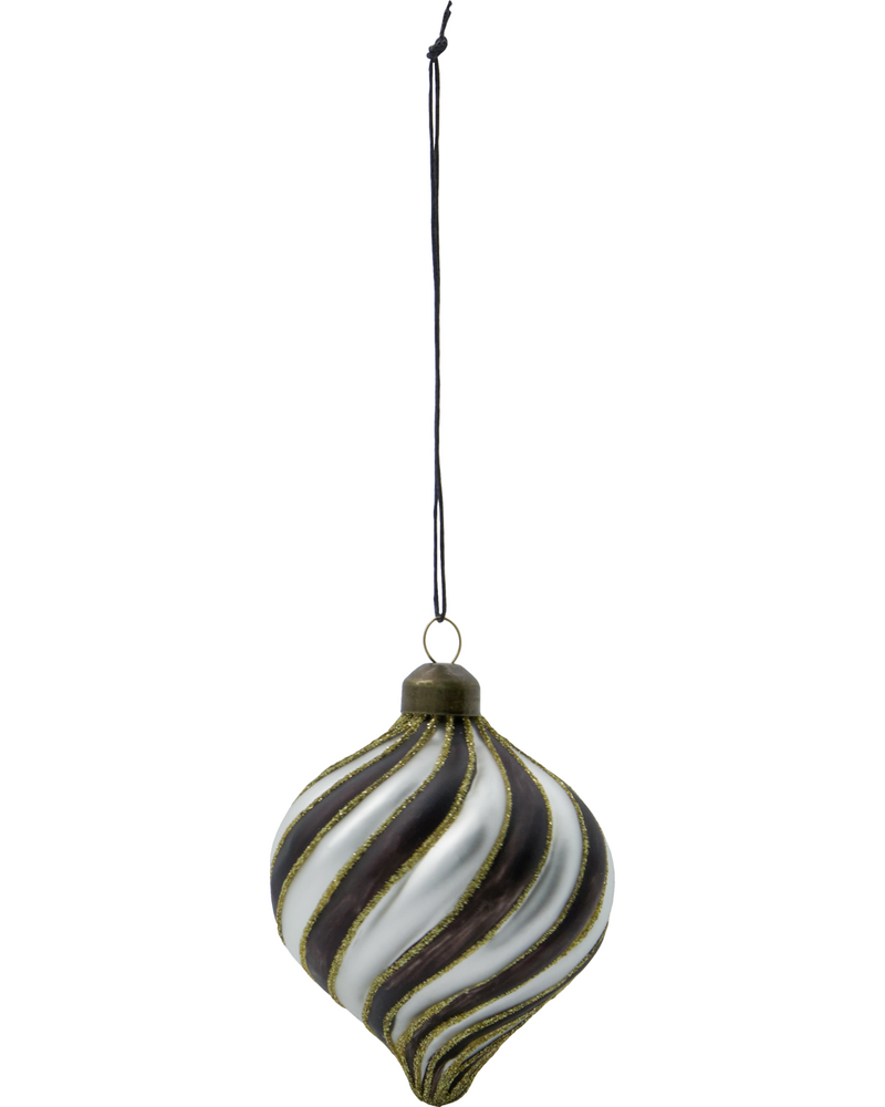 Set of 4 Black & White Swirl Ornament, Handmade Glass Tree Bauble from House Doctor