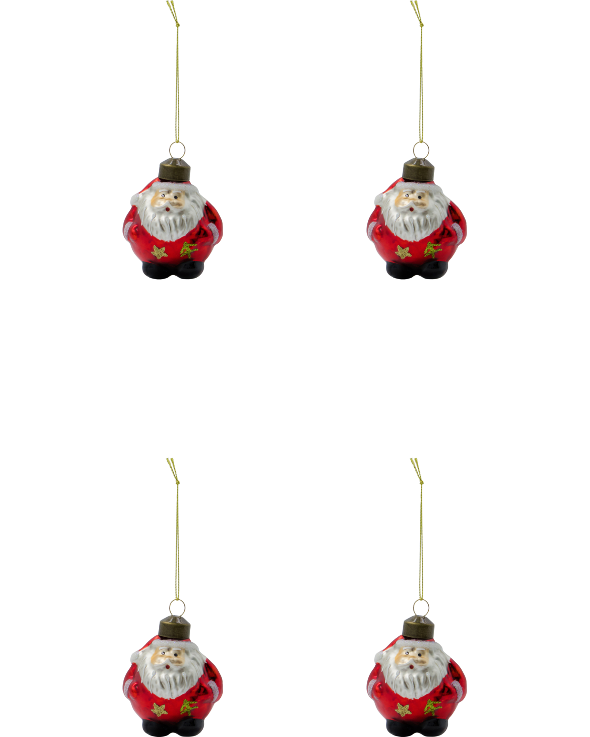 Set of 4 Santa Ornament, Handmade Glass Tree Bauble from House Doctor