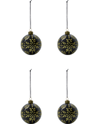 Set of 4 Black & Gold Ornament, Handmade Glass Tree Bauble from House Doctor