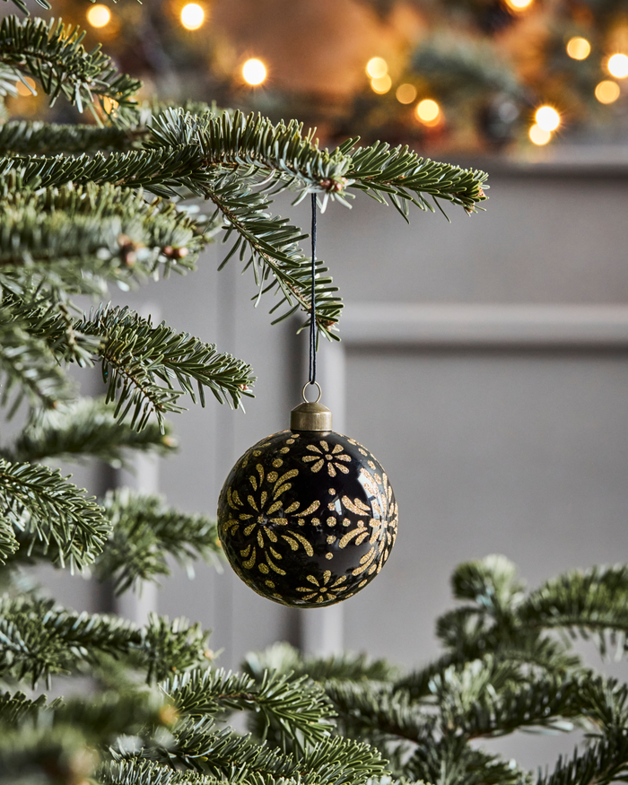 Set of 4 Black & Gold Ornament, Handmade Glass Tree Bauble from House Doctor