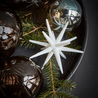 Set of 4 Star Burst Ornament, White Silver or Golden, Handmade Glass Tree Bauble from House Doctor