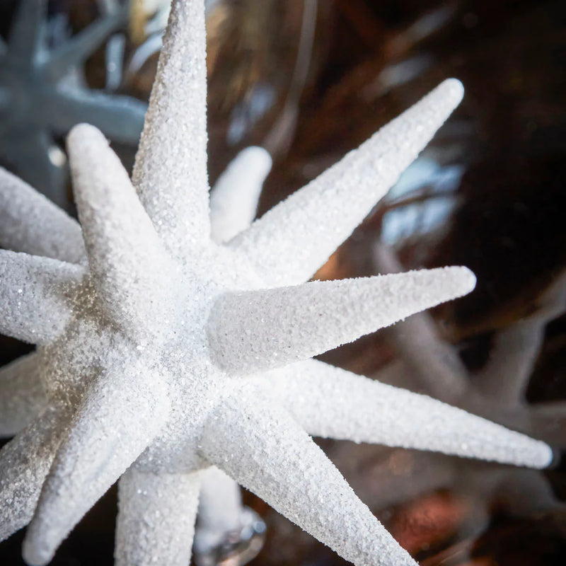 Set of 4 Star Burst Ornament, White Silver or Golden, Handmade Glass Tree Bauble from House Doctor