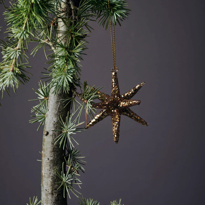 Set of 4 Star Burst Ornament, White Silver or Golden, Handmade Glass Tree Bauble from House Doctor