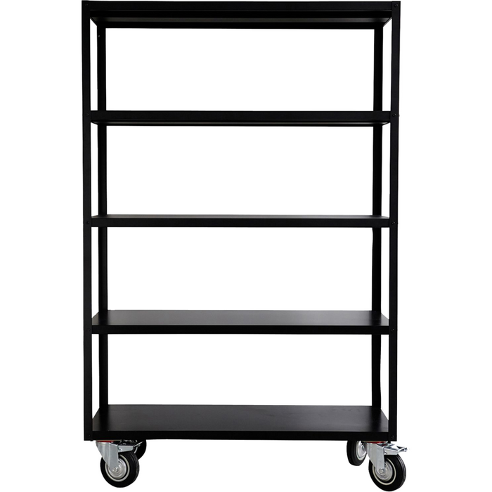 Black Metal Trolley Shelving Unit - 5-Tier Storage with Wheels