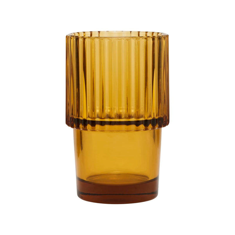 House Doctor Rills amber drinking glass with fluted upper and smooth tapered base, a warm everyday tumbler for stylish table settings