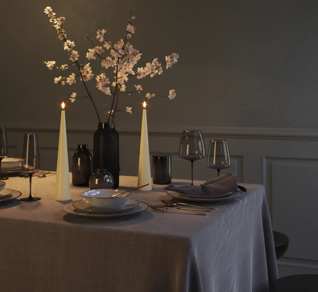 20cm cream LED cone candle with warm winter lighting