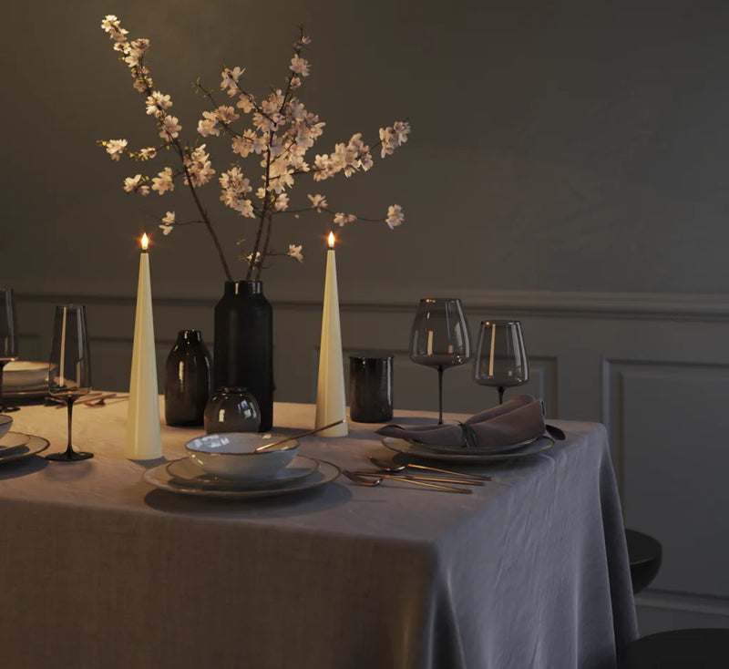 20cm cream LED cone candle with warm winter lighting