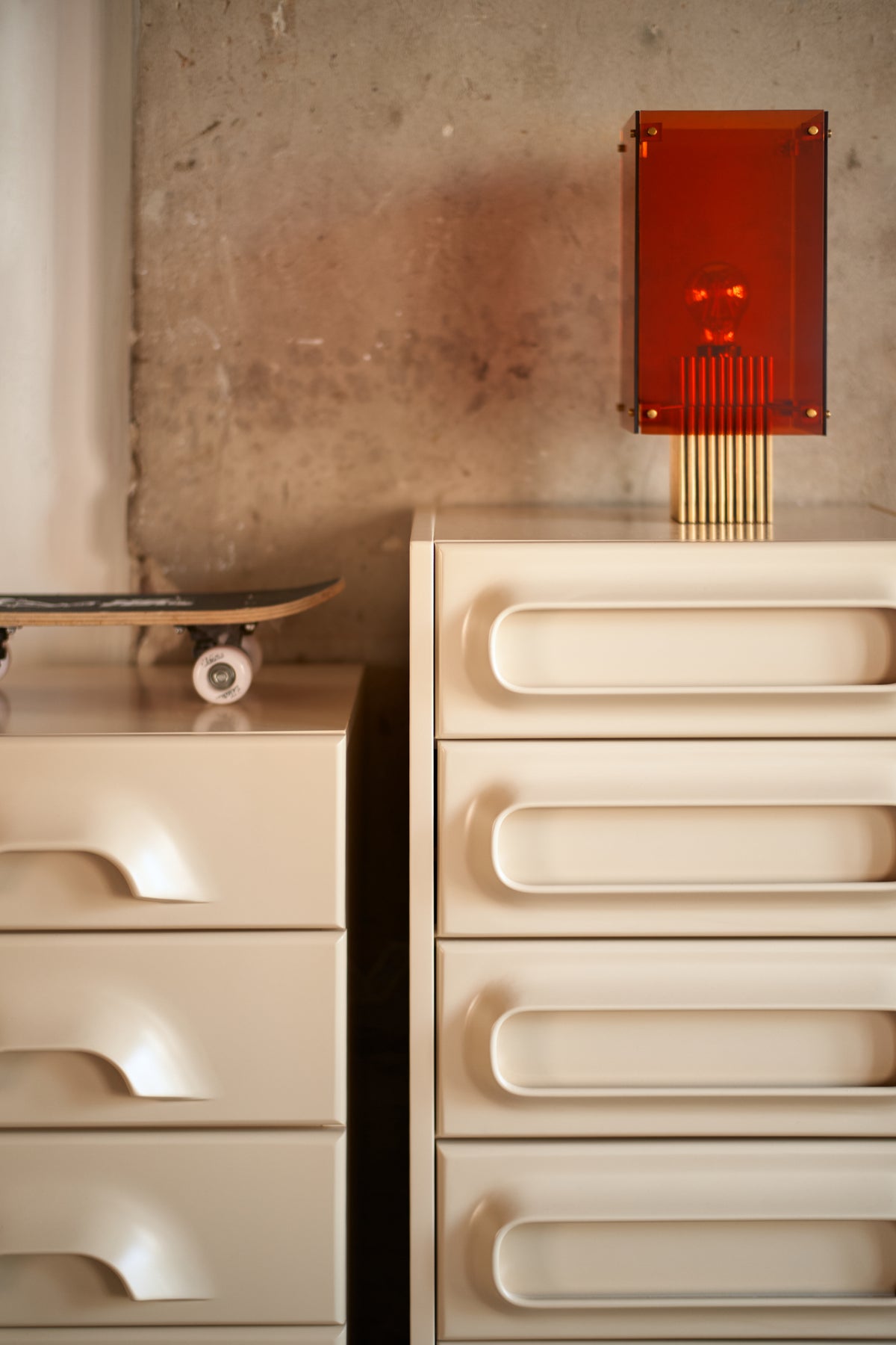 Lifestyle shot of the cream Space Drawer Cabinet by HKLIVING styled in a room setting