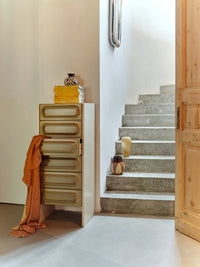 Lifestyle shot of the Space Drawer Cabinet in Sage-Cream by HKLIVING styled in a room setting