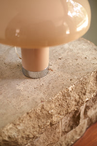 close-up of the chrome base of the HKLIVING mocha lounge table lamp on a stone windowsill
