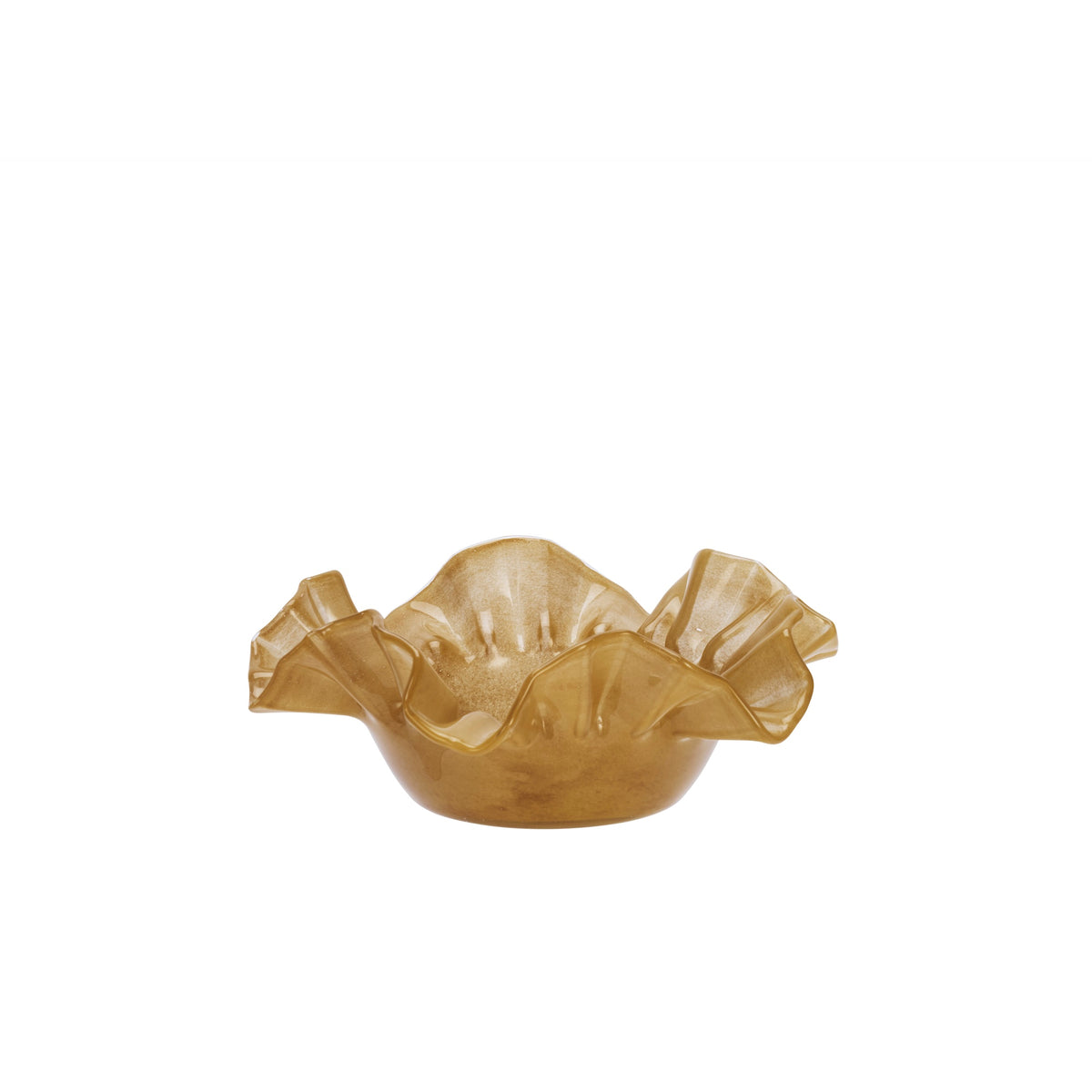 caramel ruffle glass bowl with art deco inspired wavy edge
