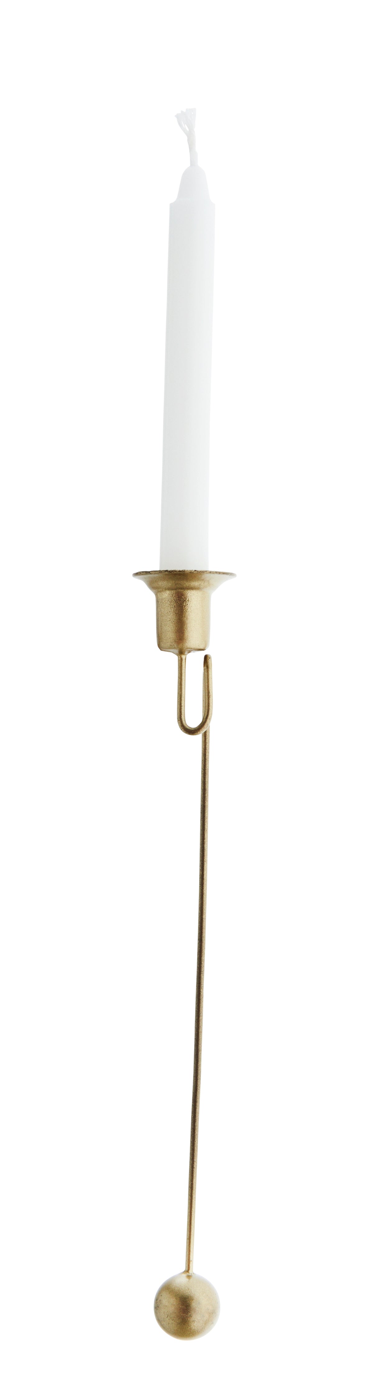 antique brass christmas tree candle holder with long stem and round ball counterweight
