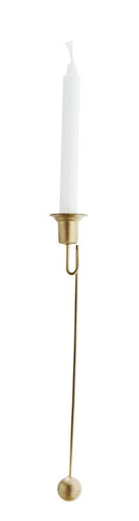 antique brass christmas tree candle holder with long stem and round ball counterweight
