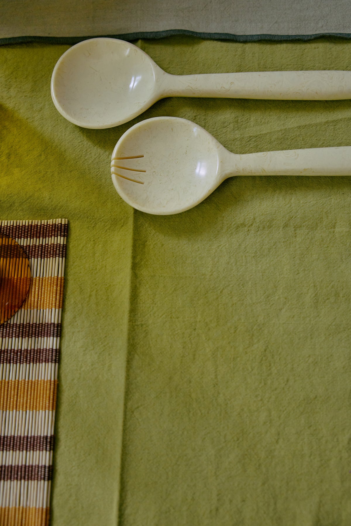 HKLIVING vanilla salad servers styled on a dining table