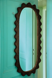 HKLIVING wooden ripple mirror styled in a home interior