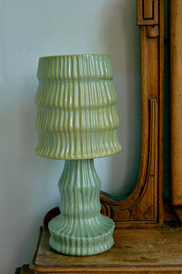 HKLIVING petal green ribbed ceramic table lamp styled on an antique dressing table beside a mirror