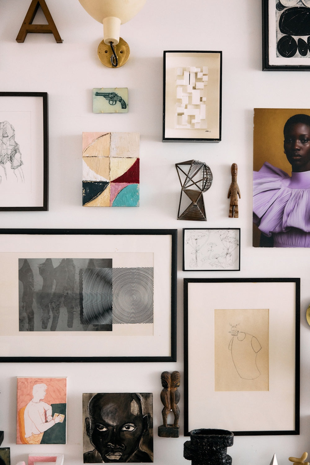The Pocket Exhibit: Palette wall art panel styled as part of a larger eclectic gallery wall of framed prints, paintings and objects