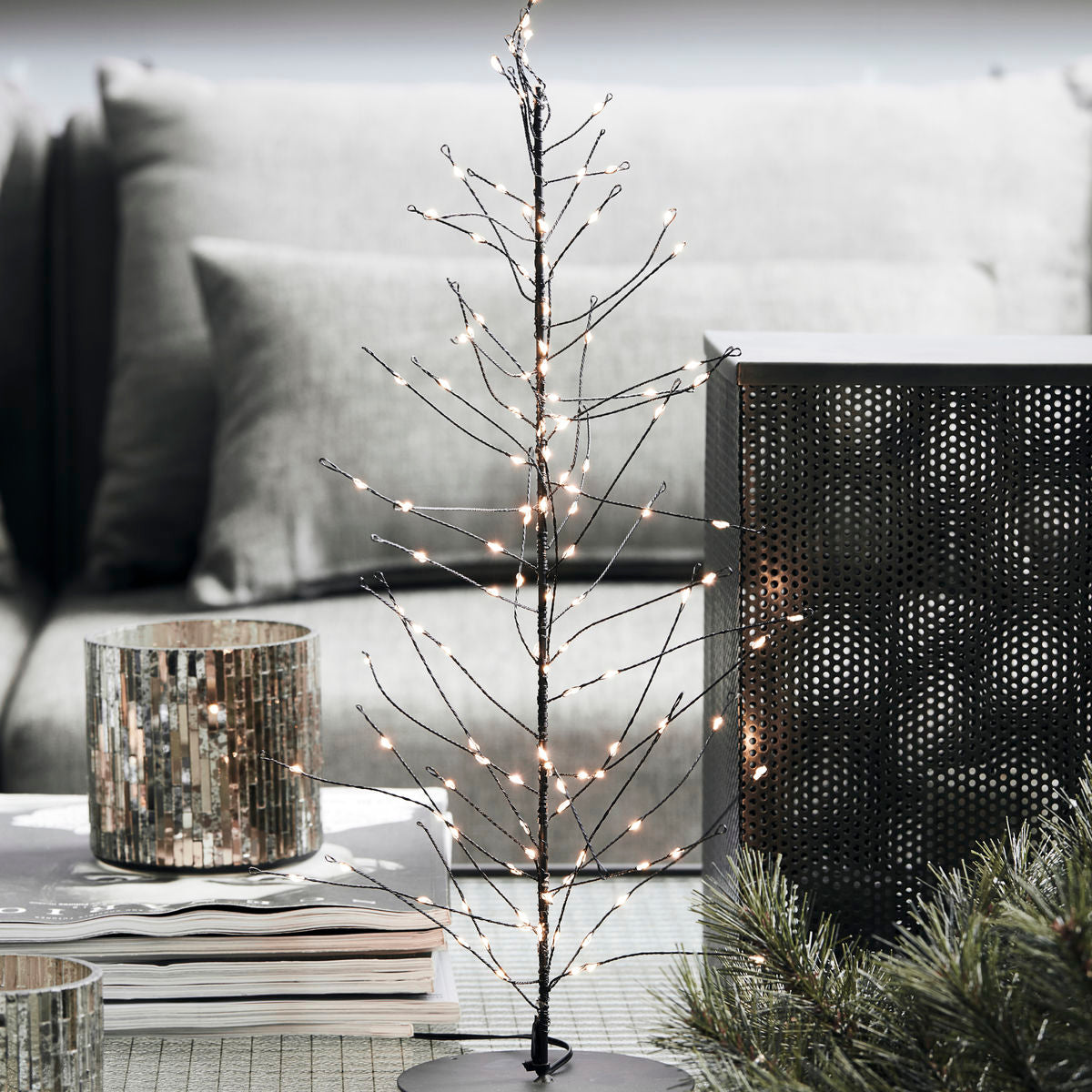 Wire Christmas tree, Glow, Black, 60cm