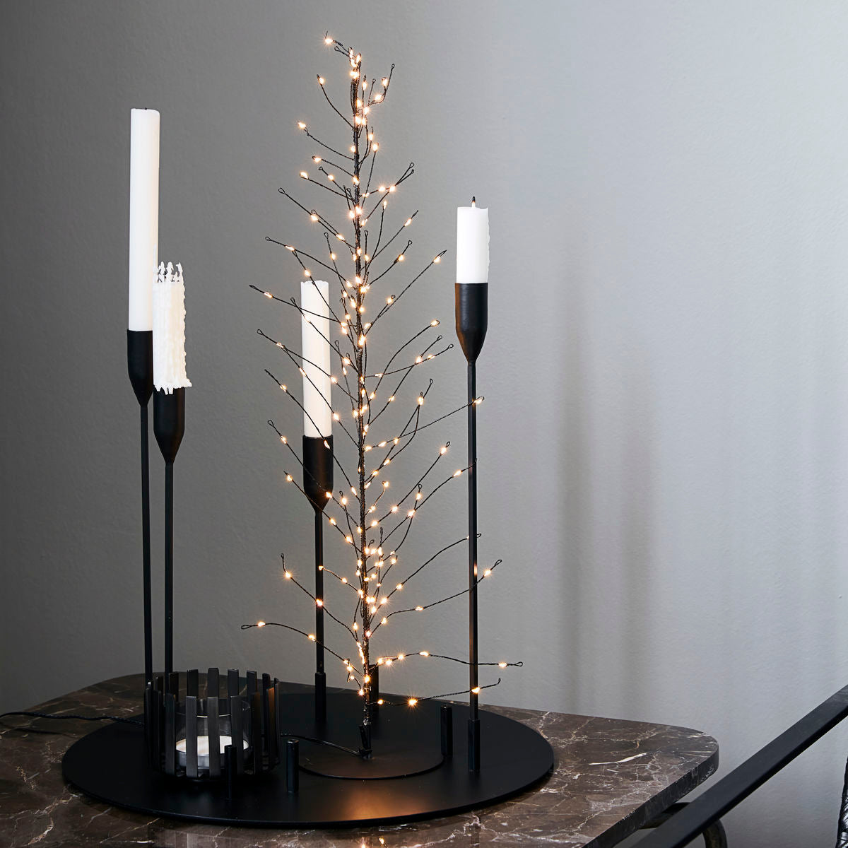 Wire Christmas tree, Glow, Black, 60cm