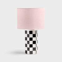 &klevering black and white check lamp with soft pink cotton lampshade
