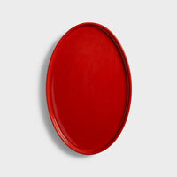 top view of red chiquito ceramic tray for colourful coffee ritual styling
