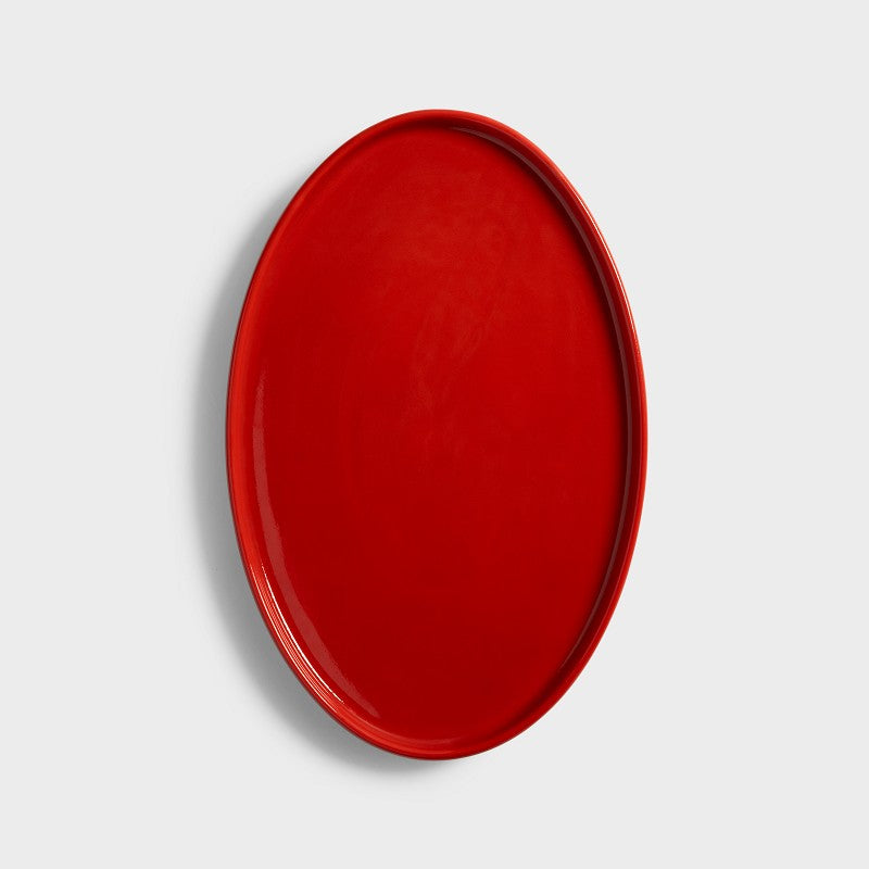 top view of red chiquito ceramic tray for colourful coffee ritual styling
