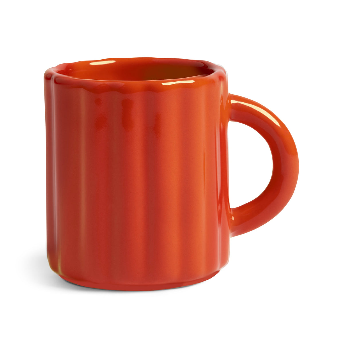 red tube espresso mug by &klevering with vertical ridges
