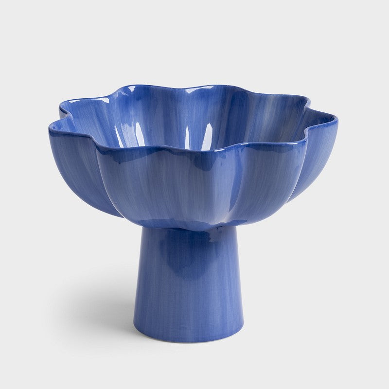stoneware sun bowl in bold blue by &k with pedestal base