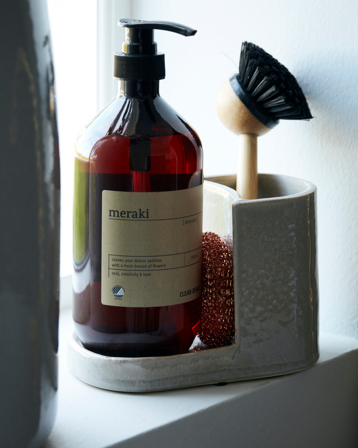 Brush and Soap Holder, Stoneware Shellish Grey, Datura by Meraki Bathroom Tidy, Kitchen Tidy