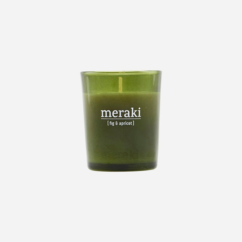 Scented Candle, Fig and Apricot, Green Glass Candle by Meraki