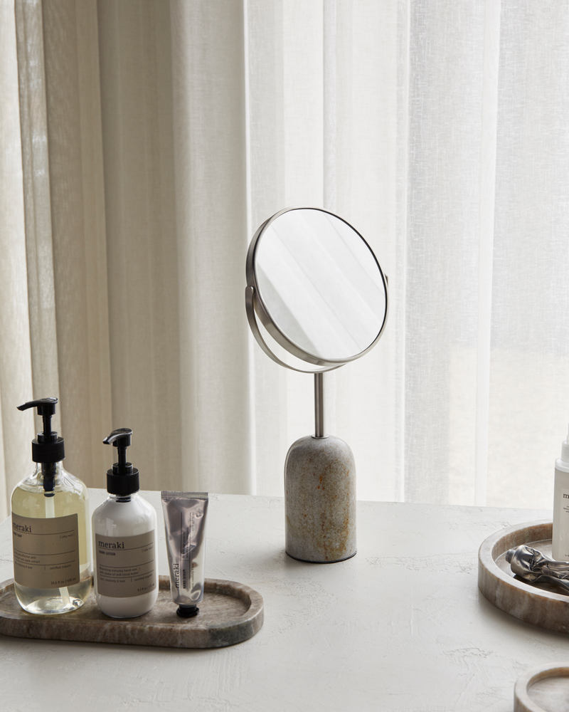 Beige Marble 2 Sided Magnifying Bathroom Mirror by Meraki