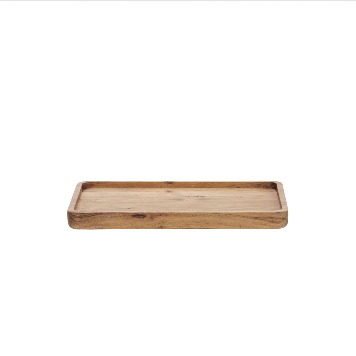 acacia wooden tray with raised rim in natural finish for kitchen and home styling