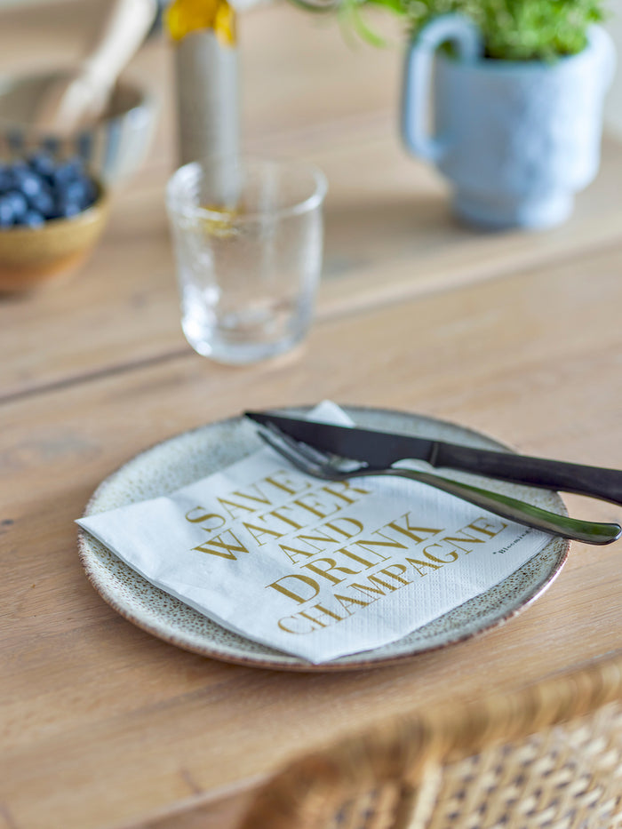 Lolly napkin white with gold “Save Water and Drink Champagne” print, Bloomingville, pack of 20
